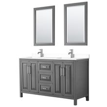 Load image into Gallery viewer, Wyndham Daria 60 Inch Double Bathroom Vanity in Dark Gray, White Cultured Marble Countertop, Undermount Square Sinks, 24 Inch Mirrors- Wyndham