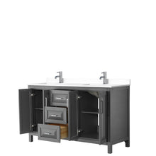 Load image into Gallery viewer, Wyndham Daria 60 Inch Double Bathroom Vanity in Dark Gray, White Cultured Marble Countertop, Undermount Square Sinks, No Mirror- Wyndham