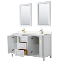 Load image into Gallery viewer, Wyndham Daria 60 Inch Double Bathroom Vanity in White, Light-Vein Carrara Cultured Marble Countertop, Undermount Square Sinks, 24 Inch Mirrors, Brushed Gold Trim- Wyndham