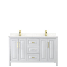 Load image into Gallery viewer, Wyndham Daria 60 Inch Double Bathroom Vanity in White, Light-Vein Carrara Cultured Marble Countertop, Undermount Square Sinks, Brushed Gold Trim- Wyndham
