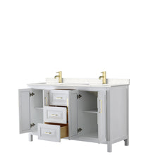 Load image into Gallery viewer, Wyndham Daria 60 Inch Double Bathroom Vanity in White, Light-Vein Carrara Cultured Marble Countertop, Undermount Square Sinks, Brushed Gold Trim- Wyndham