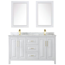 Load image into Gallery viewer, Wyndham Daria 60 Inch Double Bathroom Vanity in White, White Carrara Marble Countertop, Undermount Square Sinks, 24 Inch Mirrors, Brushed Gold Trim- Wyndham