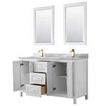 Load image into Gallery viewer, Wyndham Daria 60 Inch Double Bathroom Vanity in White, White Carrara Marble Countertop, Undermount Square Sinks, 24 Inch Mirrors, Brushed Gold Trim- Wyndham