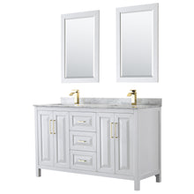 Load image into Gallery viewer, Wyndham Daria 60 Inch Double Bathroom Vanity in White, White Carrara Marble Countertop, Undermount Square Sinks, 24 Inch Mirrors, Brushed Gold Trim- Wyndham