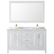 Load image into Gallery viewer, Wyndham Daria 60 Inch Double Bathroom Vanity in White, White Carrara Marble Countertop, Undermount Square Sinks, 58 Inch Mirror, Brushed Gold Trim- Wyndham