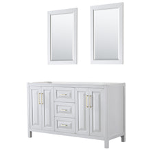 Load image into Gallery viewer, Wyndham Daria 60 Inch Double Bathroom Vanity in White, No Countertop, No Sink, 24 Inch Mirrors, Brushed Gold Trim- Wyndham