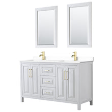 Load image into Gallery viewer, Wyndham Daria 60 Inch Double Bathroom Vanity in White, White Cultured Marble Countertop, Undermount Square Sinks, 24 Inch Mirrors, Brushed Gold Trim- Wyndham