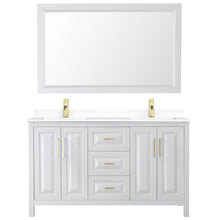 Load image into Gallery viewer, Wyndham Daria 60 Inch Double Bathroom Vanity in White, White Cultured Marble Countertop, Undermount Square Sinks, 58 Inch Mirror, Brushed Gold Trim- Wyndham