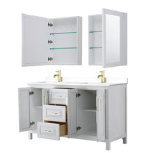 Load image into Gallery viewer, Wyndham Daria 60 Inch Double Bathroom Vanity in White, White Cultured Marble Countertop, Undermount Square Sinks, Medicine Cabinets, Brushed Gold Trim- Wyndham