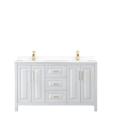 Load image into Gallery viewer, Wyndham Daria 60 Inch Double Bathroom Vanity in White, White Cultured Marble Countertop, Undermount Square Sinks, Brushed Gold Trim- Wyndham