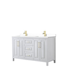 Load image into Gallery viewer, Wyndham Daria 60 Inch Double Bathroom Vanity in White, White Cultured Marble Countertop, Undermount Square Sinks, Brushed Gold Trim- Wyndham