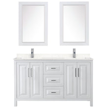 Load image into Gallery viewer, Wyndham Daria 60 Inch Double Bathroom Vanity in White, Light-Vein Carrara Cultured Marble Countertop, Undermount Square Sinks, 24 Inch Mirrors- Wyndham