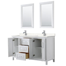 Load image into Gallery viewer, Wyndham Daria 60 Inch Double Bathroom Vanity in White, Light-Vein Carrara Cultured Marble Countertop, Undermount Square Sinks, 24 Inch Mirrors- Wyndham
