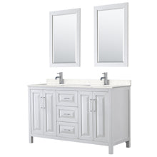 Load image into Gallery viewer, Wyndham Daria 60 Inch Double Bathroom Vanity in White, Light-Vein Carrara Cultured Marble Countertop, Undermount Square Sinks, 24 Inch Mirrors- Wyndham
