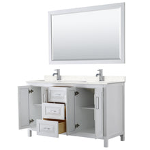 Load image into Gallery viewer, Wyndham Daria 60 Inch Double Bathroom Vanity in White, Light-Vein Carrara Cultured Marble Countertop, Undermount Square Sinks, 58 Inch Mirror- Wyndham