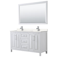 Load image into Gallery viewer, Wyndham Daria 60 Inch Double Bathroom Vanity in White, Light-Vein Carrara Cultured Marble Countertop, Undermount Square Sinks, 58 Inch Mirror- Wyndham