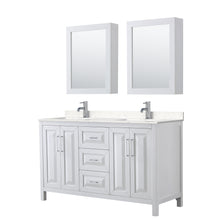 Load image into Gallery viewer, Wyndham Daria 60 Inch Double Bathroom Vanity in White, Light-Vein Carrara Cultured Marble Countertop, Undermount Square Sinks, Medicine Cabinets- Wyndham