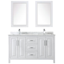 Load image into Gallery viewer, Wyndham Daria 60 Inch Double Bathroom Vanity in White, White Carrara Marble Countertop, Undermount Square Sinks, and 24 Inch Mirrors- Wyndham