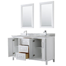 Load image into Gallery viewer, Wyndham Daria 60 Inch Double Bathroom Vanity in White, White Carrara Marble Countertop, Undermount Square Sinks, and 24 Inch Mirrors- Wyndham