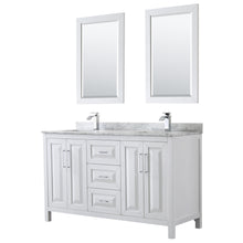 Load image into Gallery viewer, Wyndham Daria 60 Inch Double Bathroom Vanity in White, White Carrara Marble Countertop, Undermount Square Sinks, and 24 Inch Mirrors- Wyndham