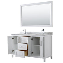 Load image into Gallery viewer, Wyndham Daria 60 Inch Double Bathroom Vanity in White, White Carrara Marble Countertop, Undermount Square Sinks, and 58 Inch Mirror- Wyndham