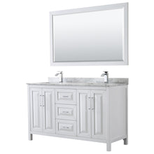 Load image into Gallery viewer, Wyndham Daria 60 Inch Double Bathroom Vanity in White, White Carrara Marble Countertop, Undermount Square Sinks, and 58 Inch Mirror- Wyndham