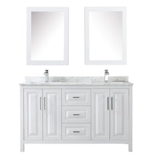 Load image into Gallery viewer, Wyndham Daria 60 Inch Double Bathroom Vanity in White, White Carrara Marble Countertop, Undermount Square Sinks, and Medicine Cabinets- Wyndham