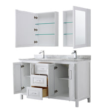 Load image into Gallery viewer, Wyndham Daria 60 Inch Double Bathroom Vanity in White, White Carrara Marble Countertop, Undermount Square Sinks, and Medicine Cabinets- Wyndham