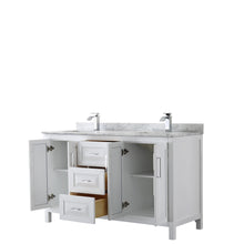 Load image into Gallery viewer, Wyndham Daria 60 Inch Double Bathroom Vanity in White, White Carrara Marble Countertop, Undermount Square Sinks, and No Mirror- Wyndham