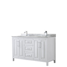 Load image into Gallery viewer, Wyndham Daria 60 Inch Double Bathroom Vanity in White, White Carrara Marble Countertop, Undermount Square Sinks, and No Mirror- Wyndham