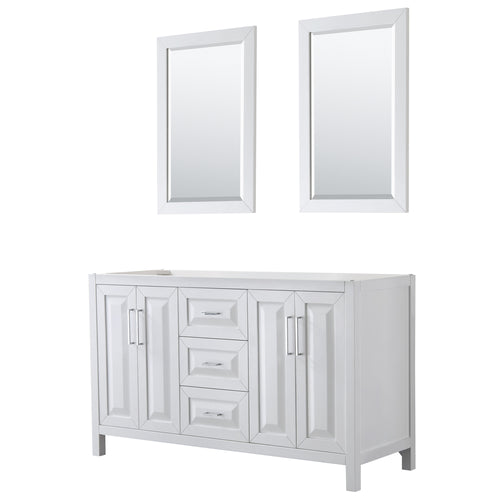 Wyndham Daria 60 Inch Double Bathroom Vanity in White, No Countertop, No Sink, and 24 Inch Mirrors- Wyndham