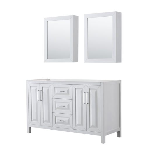 Wyndham Daria 60 Inch Double Bathroom Vanity in White, No Countertop, No Sink, and Medicine Cabinets- Wyndham