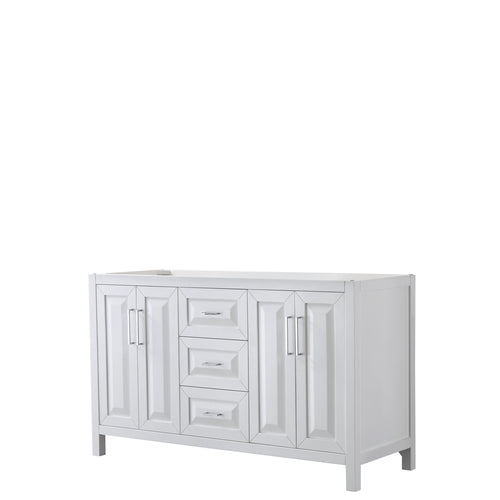 Wyndham Daria 60 Inch Double Bathroom Vanity in White, No Countertop, No Sink, and No Mirror- Wyndham