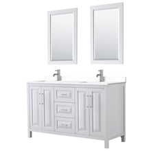 Load image into Gallery viewer, Wyndham Daria 60 Inch Double Bathroom Vanity in White, White Cultured Marble Countertop, Undermount Square Sinks, 24 Inch Mirrors- Wyndham