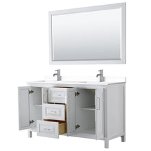 Load image into Gallery viewer, Wyndham Daria 60 Inch Double Bathroom Vanity in White, White Cultured Marble Countertop, Undermount Square Sinks, 58 Inch Mirror- Wyndham