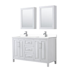 Load image into Gallery viewer, Wyndham Daria 60 Inch Double Bathroom Vanity in White, White Cultured Marble Countertop, Undermount Square Sinks, Medicine Cabinets- Wyndham