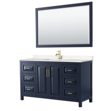 Load image into Gallery viewer, Wyndham Daria 60 Inch Single Bathroom Vanity in Dark Blue, Light-Vein Carrara Cultured Marble Countertop, Undermount Square Sink, 58 Inch Mirror- Wyndham