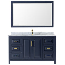 Load image into Gallery viewer, Wyndham Daria 60 Inch Single Bathroom Vanity in Dark Blue, White Carrara Marble Countertop, Undermount Square Sink, 58 Inch Mirror- Wyndham
