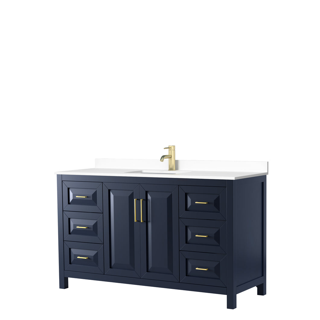 Wyndham Daria 60 Inch Single Bathroom Vanity in Dark Blue, White Cultured Marble Countertop, Undermount Square Sink, No Mirror- Wyndham