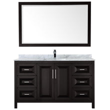 Load image into Gallery viewer, Wyndham Daria 60 Inch Single Bathroom Vanity in Dark Espresso, White Carrara Marble Countertop, Undermount Square Sink, and 58 Inch Mirror- Wyndham