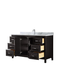 Load image into Gallery viewer, Wyndham Daria 60 Inch Single Bathroom Vanity in Dark Espresso, White Carrara Marble Countertop, Undermount Square Sink, and No Mirror- Wyndham