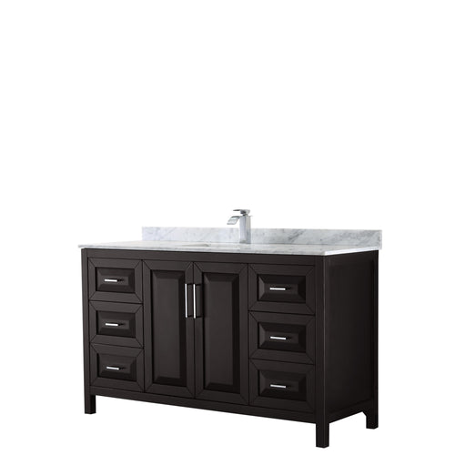 Wyndham Daria 60 Inch Single Bathroom Vanity in Dark Espresso, White Carrara Marble Countertop, Undermount Square Sink, and No Mirror- Wyndham