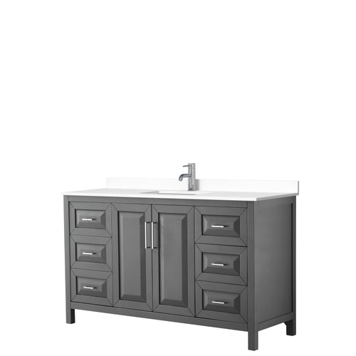 Wyndham Daria 60 Inch Single Bathroom Vanity in Dark Gray, White Cultured Marble Countertop, Undermount Square Sink, No Mirror- Wyndham