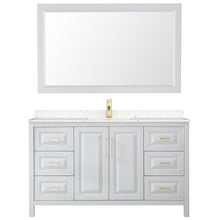 Load image into Gallery viewer, Wyndham Daria 60 Inch Single Bathroom Vanity in White, Light-Vein Carrara Cultured Marble Countertop, Undermount Square Sink, 58 Inch Mirror, Brushed Gold Trim- Wyndham