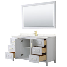 Load image into Gallery viewer, Wyndham Daria 60 Inch Single Bathroom Vanity in White, Light-Vein Carrara Cultured Marble Countertop, Undermount Square Sink, 58 Inch Mirror, Brushed Gold Trim- Wyndham