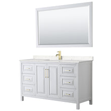 Load image into Gallery viewer, Wyndham Daria 60 Inch Single Bathroom Vanity in White, Light-Vein Carrara Cultured Marble Countertop, Undermount Square Sink, 58 Inch Mirror, Brushed Gold Trim- Wyndham