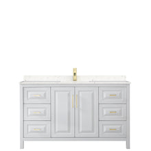 Load image into Gallery viewer, Wyndham Daria 60 Inch Single Bathroom Vanity in White, Light-Vein Carrara Cultured Marble Countertop, Undermount Square Sink, Brushed Gold Trim- Wyndham