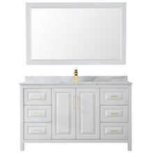 Load image into Gallery viewer, Wyndham Daria 60 Inch Single Bathroom Vanity in White, White Carrara Marble Countertop, Undermount Square Sink, 58 Inch Mirror, Brushed Gold Trim- Wyndham