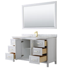 Load image into Gallery viewer, Wyndham Daria 60 Inch Single Bathroom Vanity in White, White Carrara Marble Countertop, Undermount Square Sink, 58 Inch Mirror, Brushed Gold Trim- Wyndham