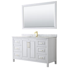 Load image into Gallery viewer, Wyndham Daria 60 Inch Single Bathroom Vanity in White, White Carrara Marble Countertop, Undermount Square Sink, 58 Inch Mirror, Brushed Gold Trim- Wyndham